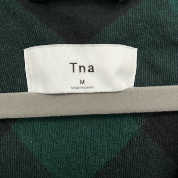 TNA 100% cotton dark green plaid hooded button down - Picture 4 of 5